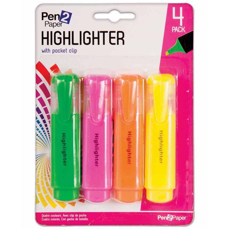 Highlighters with Pocket Clip 4pk - Red Dot