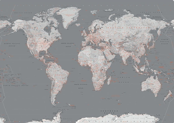 World Map Grey - Red Dot